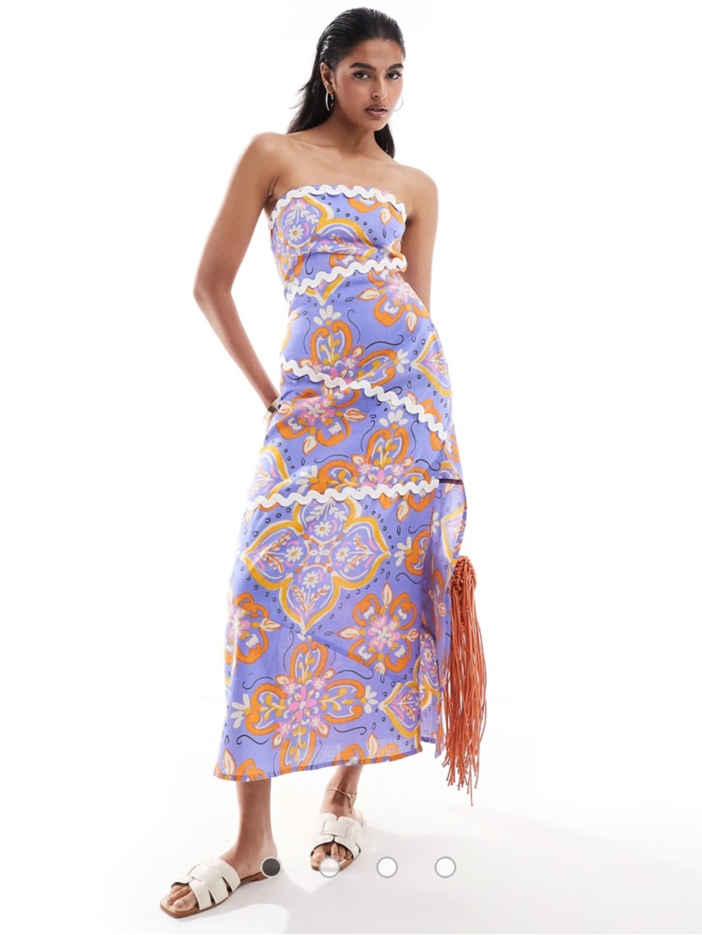 ASOS DESIGN printed bandeau maxi dress with rikrak trim in tile print sz 8  NWT